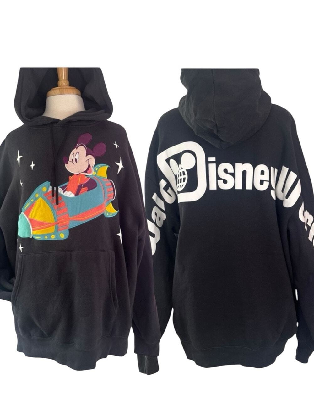 Walt Disney World Astro Orbiter Spirit Hoodie Mickey Mouse Rocket Size XL Black